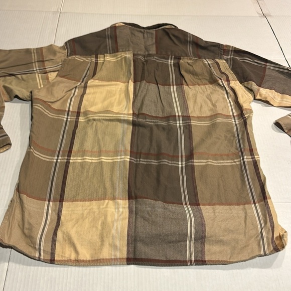 Alex Cannon 100%cotton striped plaid button down shirt w one pocket browns tans - Picture 8 of 10